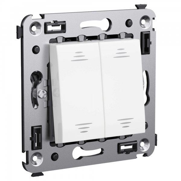 Переключатель двухклавишный в стену DKC Avanti, белое облако