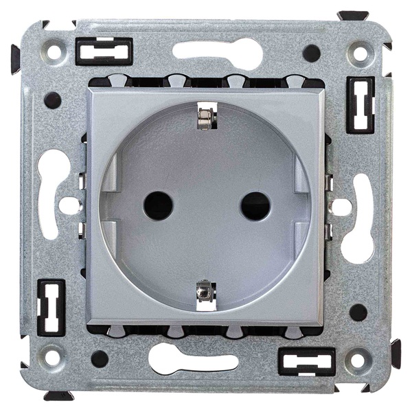 Розетка в стену DKC Avanti 2P+E со шторками закаленная сталь