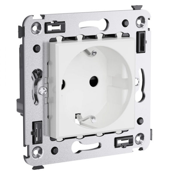 Розетка в стену DKC Avanti 2P+E со шторками белое облако