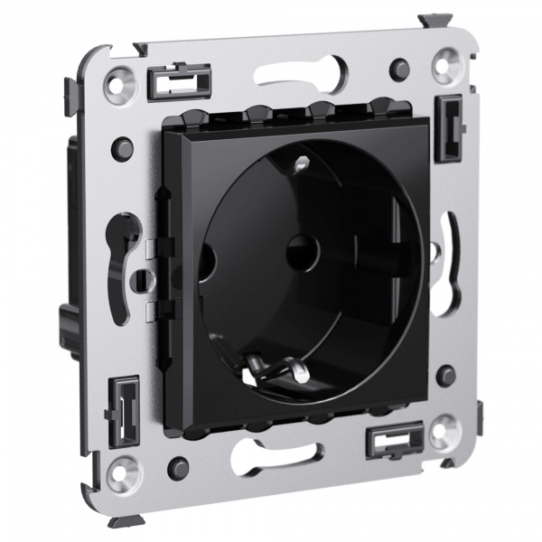 Розетка в стену DKC Avanti 2P+E со шторками черный квадрат