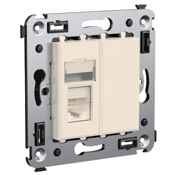 Телефонная розетка RJ-12 DKC Avanti в стену одинарная ванильная дымка