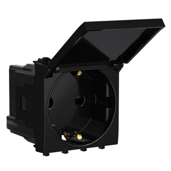 Розетка DKC Avanti модульная 2P+E со шторками с крышкой черный квадрат