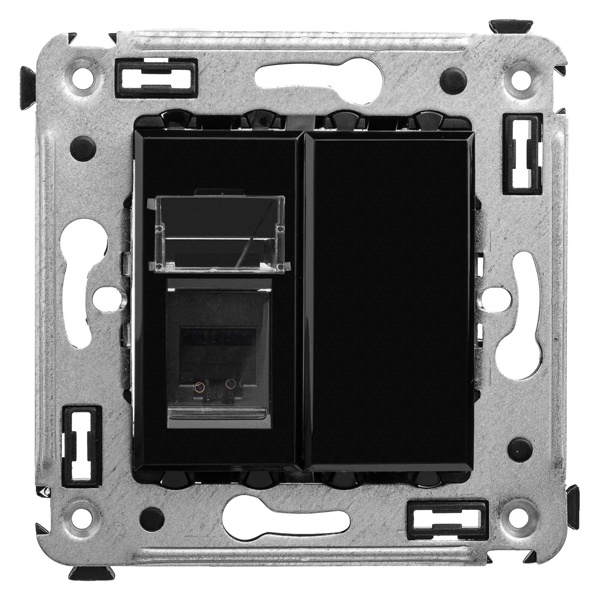 Телефонная розетка RJ-12 DKC Avanti в стену одинарная черный квадрат