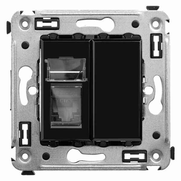 Компьютерная розетка RJ-45 в стену DKC Avanti кат.5e одинарная, черный квадрат