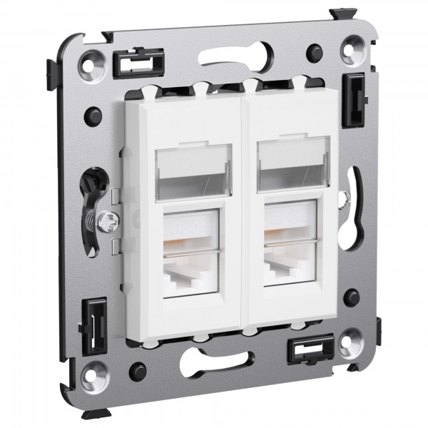 Компьютерная розетка RJ-45 в стену DKC Avanti кат.5e двойная, белое облако