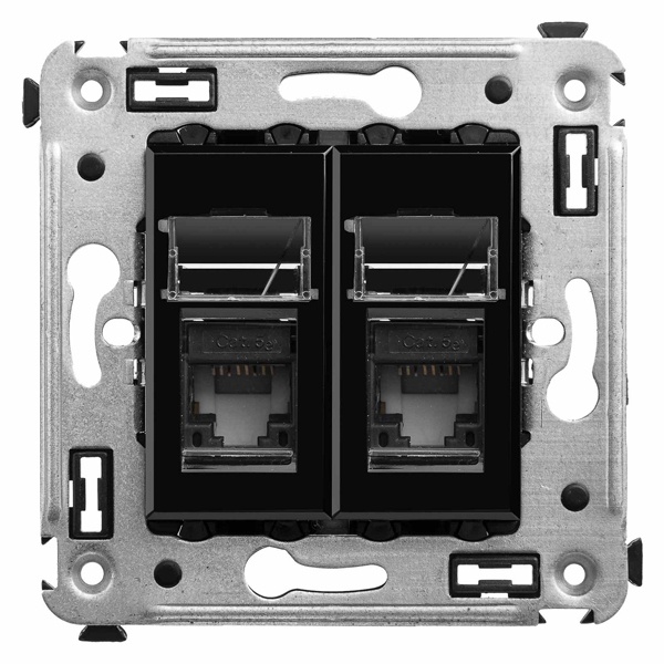 Компьютерная розетка RJ-45 в стену DKC Avanti кат.5e двойная, черный квадрат
