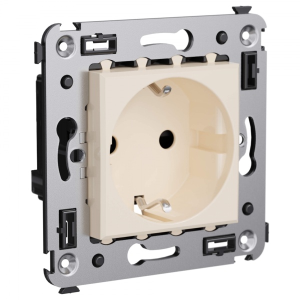 Розетка в стену DKC Avanti 2P+E со шторками ванильная дымка