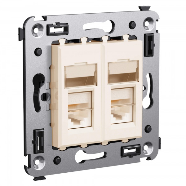 Компьютерная розетка RJ-45 в стену DKC Avanti кат.5e двойная, ванильная дымка