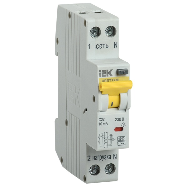 Дифференциальный автомат ИЭК АВДТ32М 2П C25А 10мА тип АС однофазный электронный 4,5кА 1 модуль (дифавтомат, АВДТ)