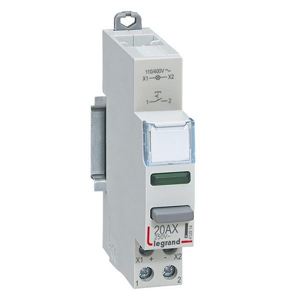 Кнопочный выключатель Legrand с фиксатором 1НО зеленый рассеиватель 110/400В~ 20А 1 модуль