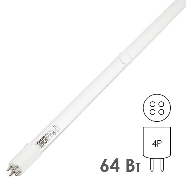 Лампа бактерицидная Philips TUV 64W T5 HE 4P-SE (75W) L1553,6mm специальная безозоновая