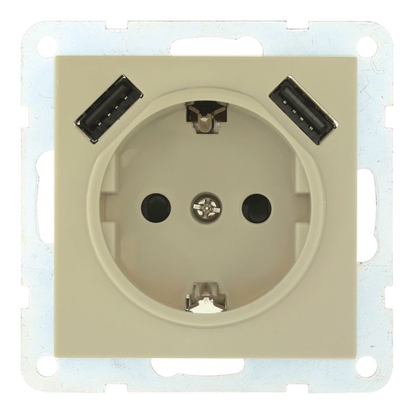 Розетка с заземляющим контактом Экопласт + 2хUSB разъем, 2А LK60, бежевый