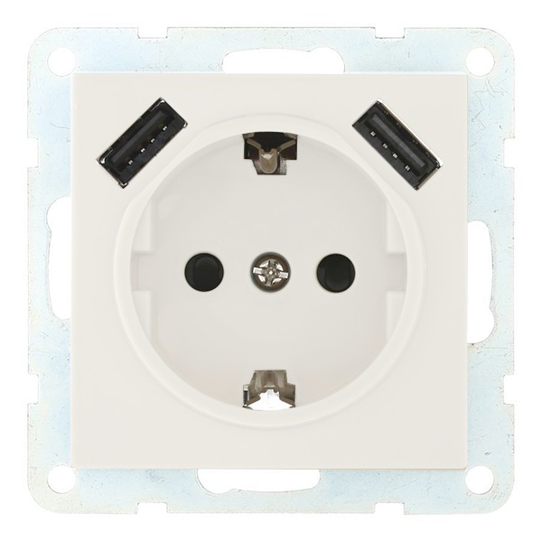 Розетка с заземляющим контактом Экопласт + 2хUSB разъем, 2А LK60, белый