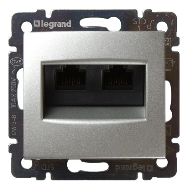Информационная розетка Legrand Valena RJ45 категория 6 UTP 2 выхода алюминий