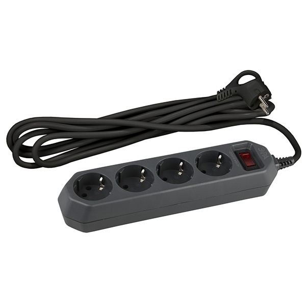 Сетевой фильтр ЭРА USF-M-4es 4 розетки с заземлением и выключателем кабель 1,5 метра черный