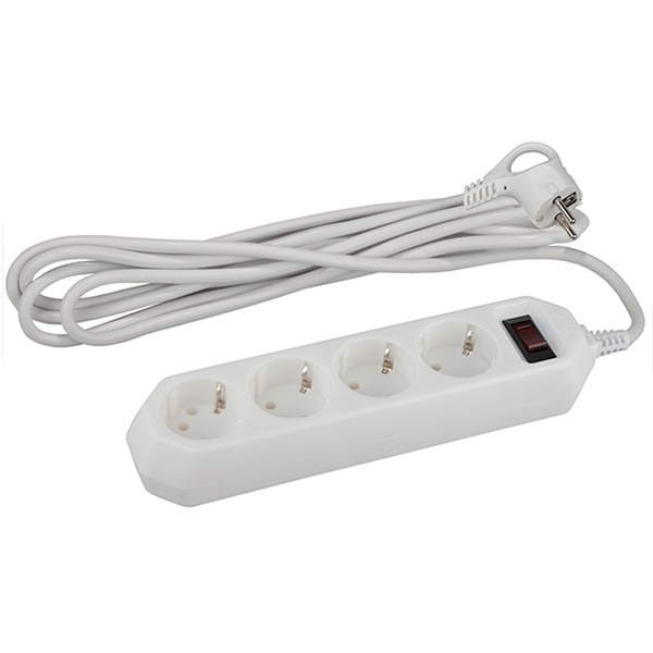 Сетевой фильтр ЭРА USF-M-4es 4 розетки с заземлением и выключателем кабель 1,5 метра белый