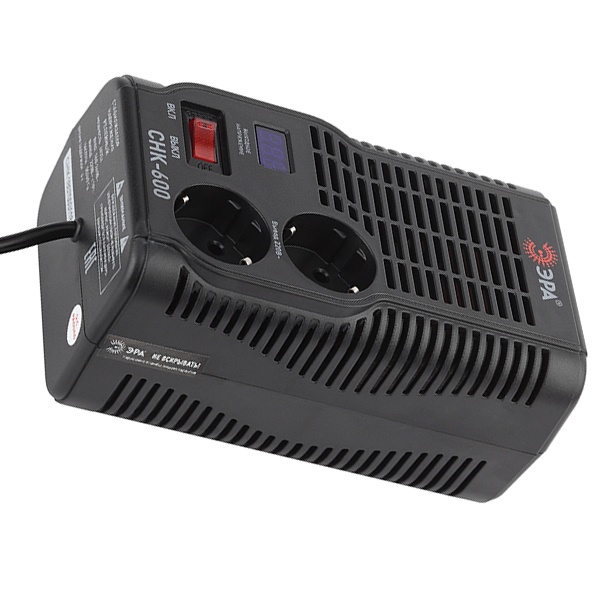 Стабилизатор напряжения ЭРА СНК-600 160-260В, 600ВА, 2 розетки, цифровой дисплей