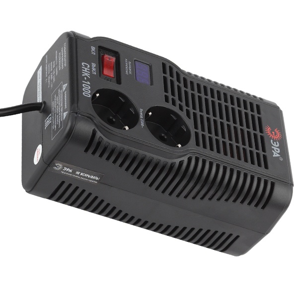 Стабилизатор напряжения ЭРА СНК-1000 160-260В, 1000ВА, 2 розетки, цифровой дисплей