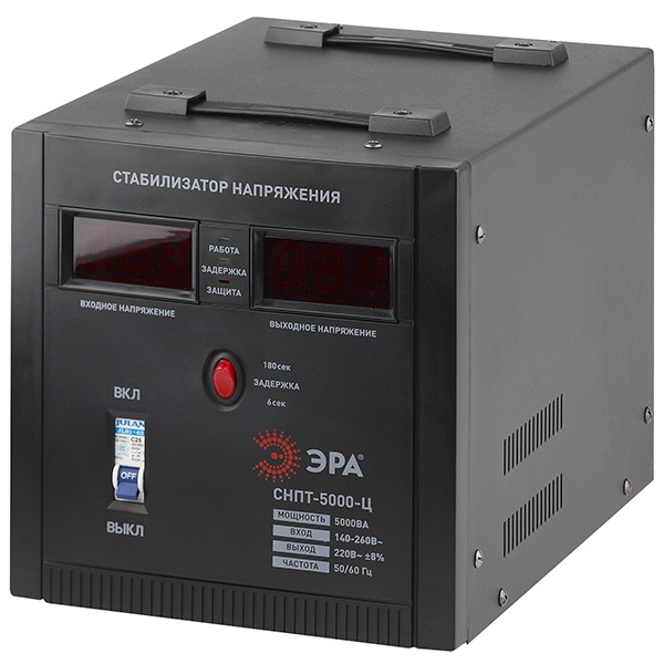 Стабилизатор напряжения ЭРА СНПТ-5000-Ц 140-260В, 5кВА, цифровой дисплей