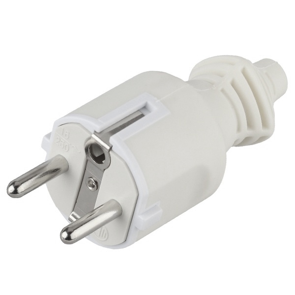 Вилка с заземлением ЭРА V4(W) 2P+E 16А прямая белая