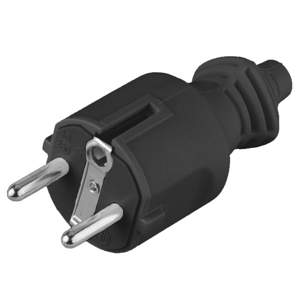 Вилка с заземлением ЭРА V4(B) 2P+E 16А прямая черная