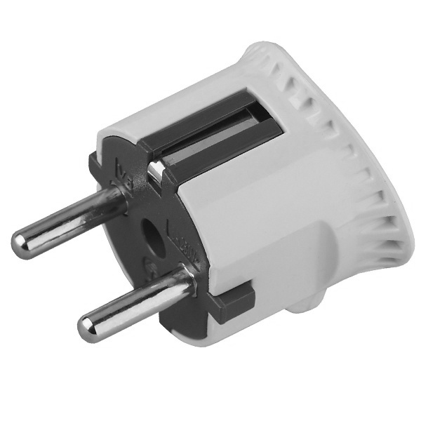 Вилка с заземлением ЭРА плоская V5 2P+E 16А прямая белая