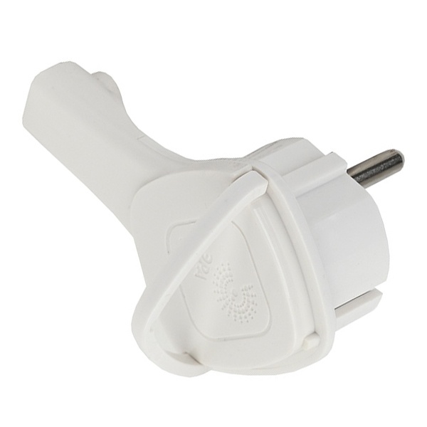 Вилка с заземлением ЭРА ультраплоская V5(U) 2P+E 16А прямая с кольцом белая