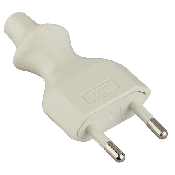 Вилка без заземления ЭРА V2 2P 6А прямая белая