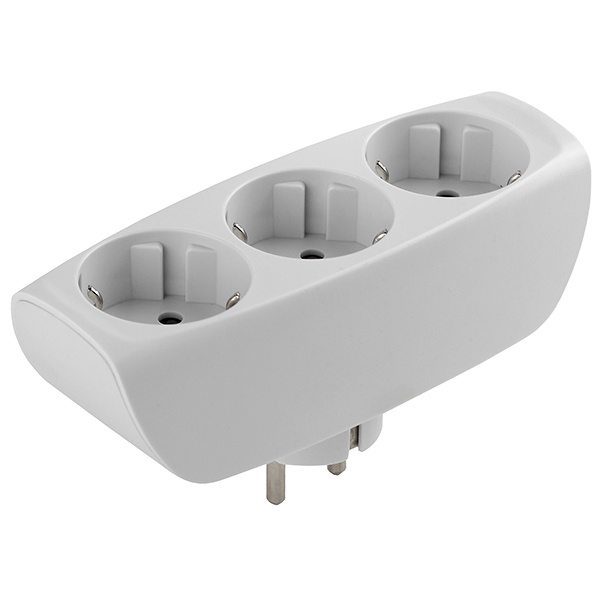 Тройник ЭРА SP-3e-W на 3 гнезда с заземлением и шторками белый