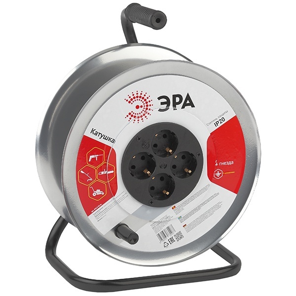 Катушка ЭРА металлическая 4 розетки с заземлением K-M-4z