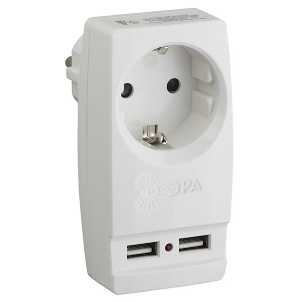 Зарядое устройство ЭРА Polynom 1х220V + 2xUSB 2100mA, белый SP-1e-USB-W 5055945555677