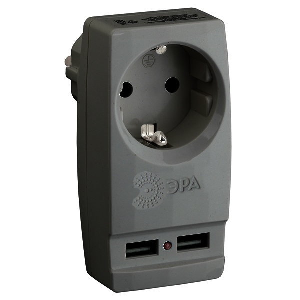 Зарядое устройство ЭРА Polynom 1х220V + 2xUSB 2100mA, черный SP-1e-USB-B 5055945555684