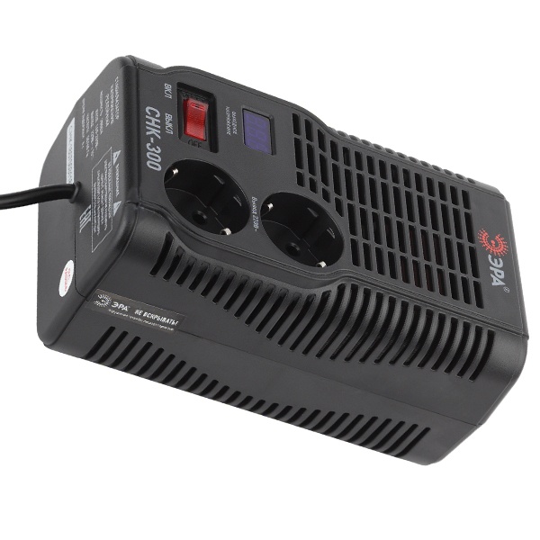 Стабилизатор напряжения ЭРА СНК-300 160-260В, 300ВА, 2 розетки, цифровой дисплей