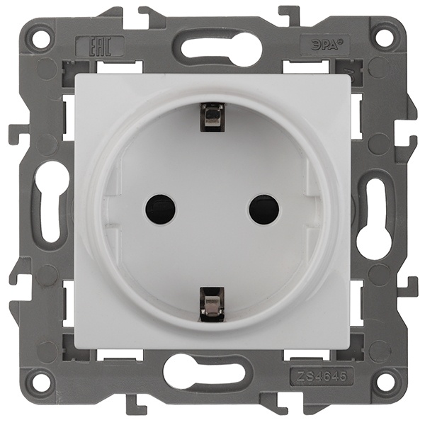 Розетка ЭРА 2P+E Schuko со шторками 16A-250В IP20 Elegance белый 14-2102-01