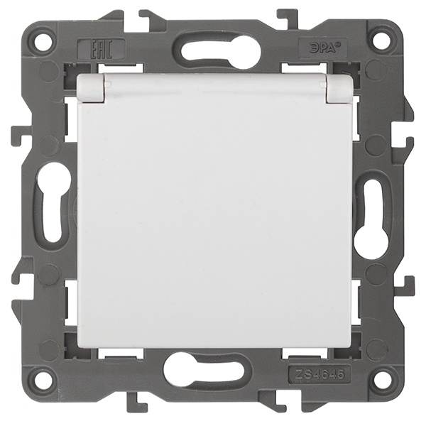 Розетка ЭРА 2P+E Schuko со шторками с крышкой 16A-250В IP20 Elega белый 14-2103-01