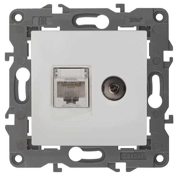 Розетка ЭРА RJ45 кат.5е+TV IP20 Elegance белый 14-3110-01