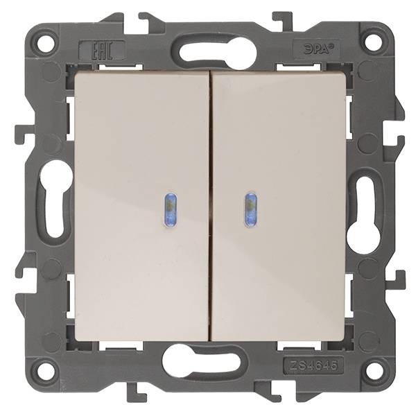 Выключатель двойной с подсветкой ЭРА 10АХ-250В IP20 Elegance слоновая кость 14-1105-02 (бежевый)