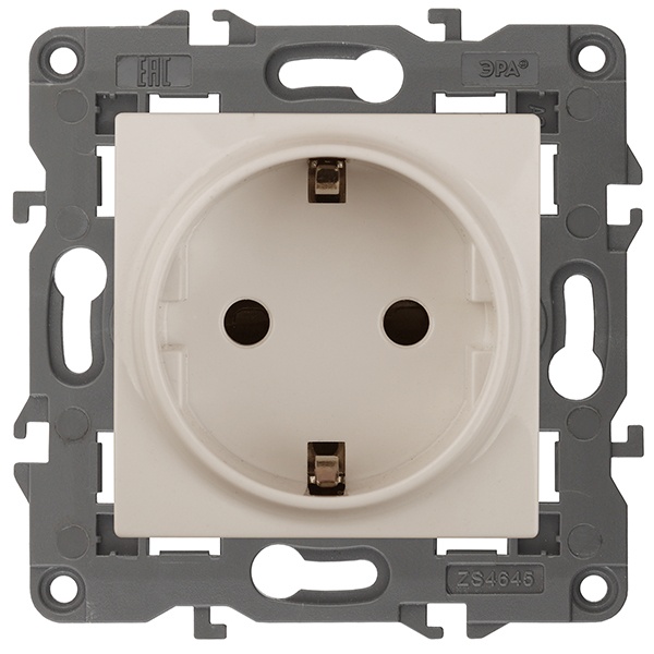 Розетка ЭРА 2P+E Schuko со шторками 16A-250В IP20 Elegance слоновая кость 14-2102-02 (бежевый)