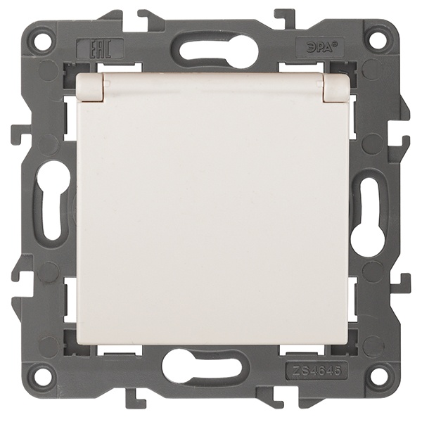 Розетка ЭРА 2P+E Schuko со шторками с крышкой 16A-250В IP20 Elega слоновая кость 14-2103-02 (бежевый)