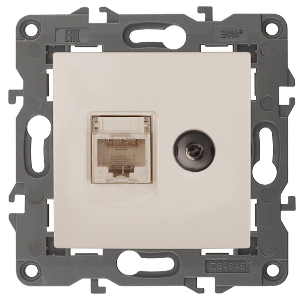Розетка ЭРА RJ45 кат.5е+TV IP20 Elegance слоновая кость 14-3110-02 (бежевый)