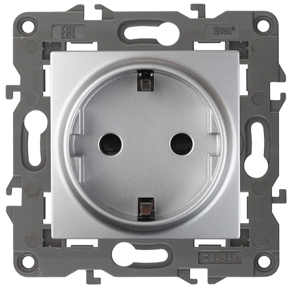 Розетка ЭРА 2P+E Schuko 16A-250В IP20 Elegance алюминий 14-2101-03