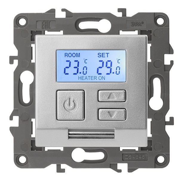 Терморегулятор универс. ЭРА 230В-Imax16А IP20 Elegance алюминий 14-4111-03