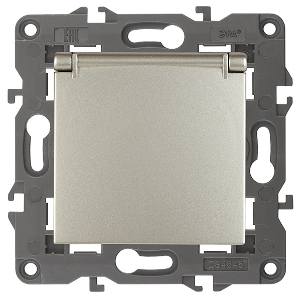 Розетка ЭРА 2P+E Schuko со шторками с крышкой 16A-250В IP20 Elega шампань 14-2103-04