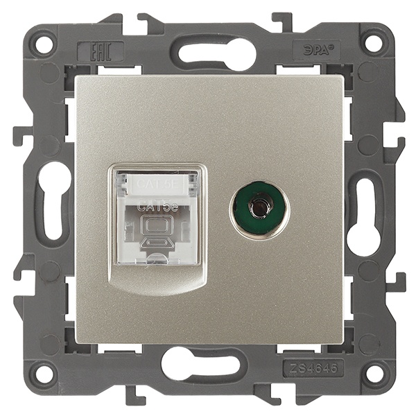 Розетка ЭРА RJ45 кат.5е+TV IP20 Elegance шампань 14-3110-04