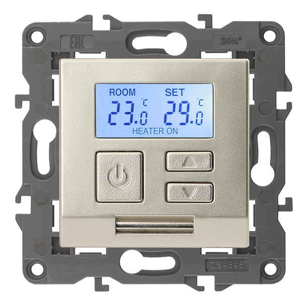 Терморегулятор универс. ЭРА 230В-Imax16А IP20 Elegance шампань 14-4111-04