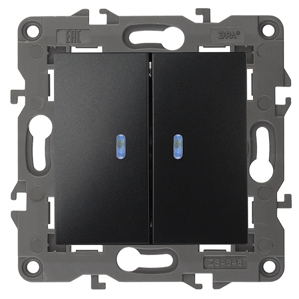 Выключатель двойной с подсветкой ЭРА 10АХ-250В IP20 Elegance антрацит 14-1105-05