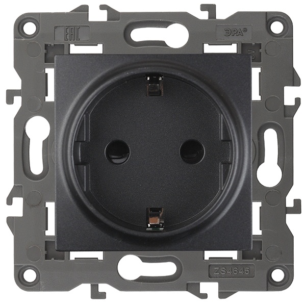 Розетка ЭРА 2P+E Schuko 16A-250В IP20 Elegance антрацит 14-2101-05