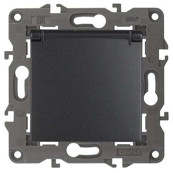 Розетка ЭРА 2P+E Schuko со шторками с крышкой 16A-250В IP20 Elega антрацит 14-2103-05