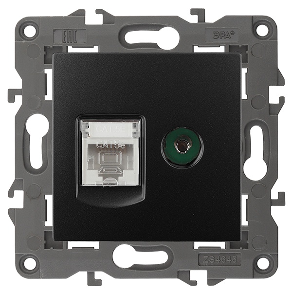 Розетка ЭРА RJ45 кат.5е+TV IP20 Elegance антрацит 14-3110-05