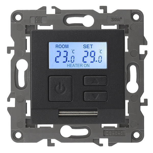 Терморегулятор универс. ЭРА 230В-Imax16А IP20 Elegance антрацит 14-4111-05